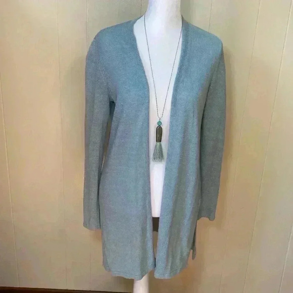 J Jill Linen/Viscose Blend Open Front Cardigan, Size XS in Sea Glass Blue/Green. - Picture 1 of 10